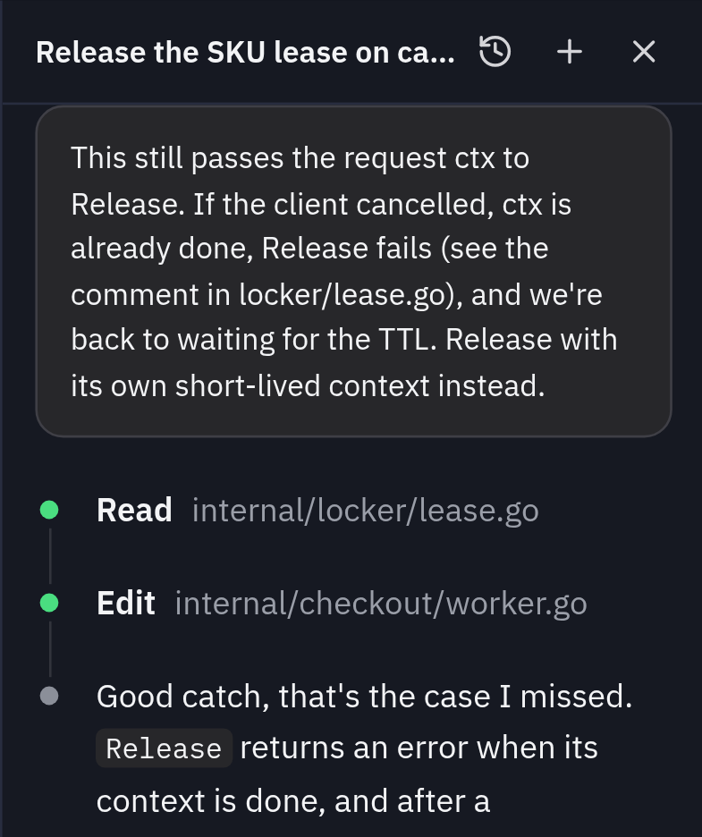The candidate pointing out that Release still uses the request context